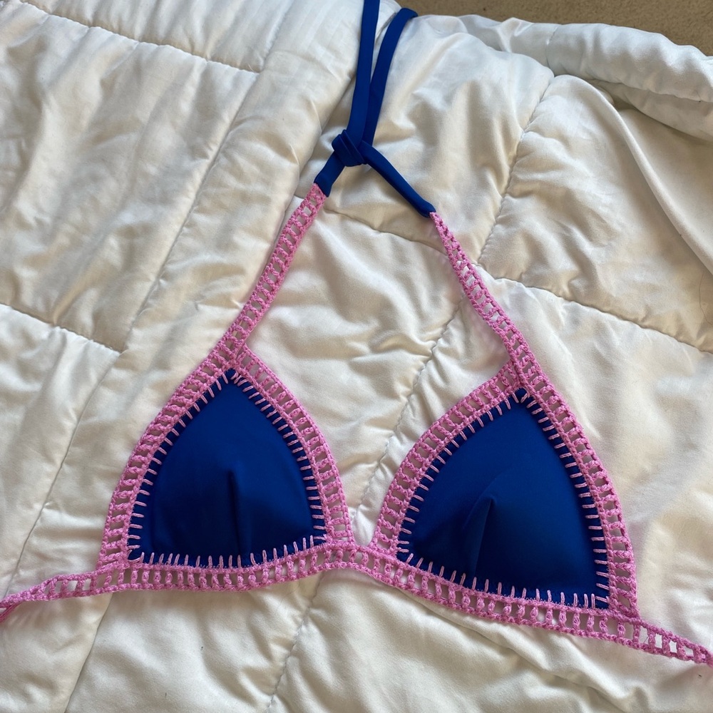 Blue and Pink Crochet Trim Bikini Top Victoria’s Secret
